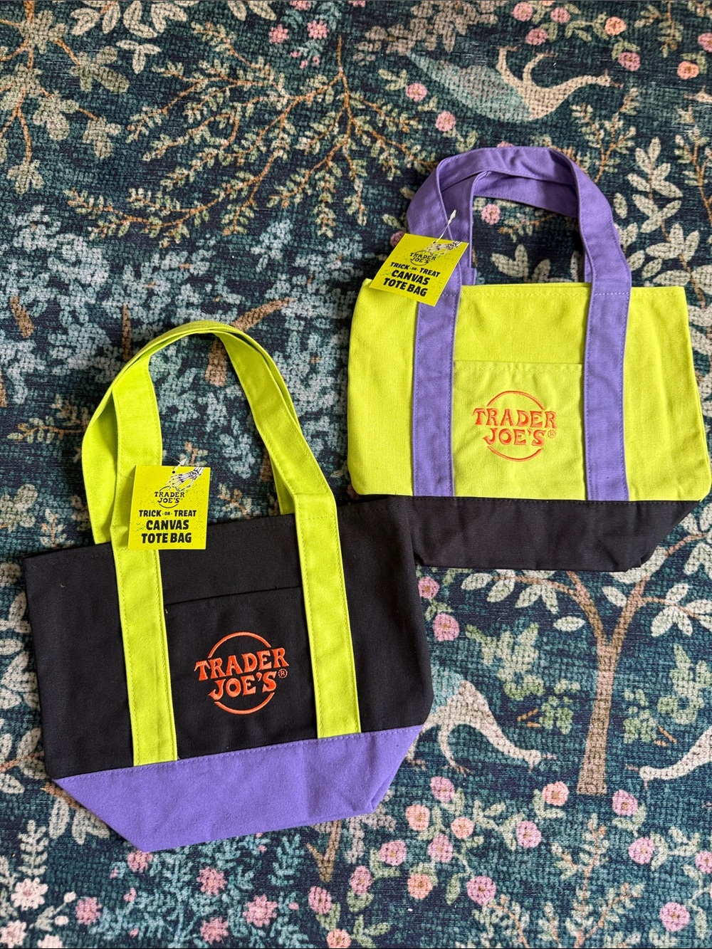 Set of 2 - Trader Joe’s trick or treat Halloween small canvas tote bag NWT